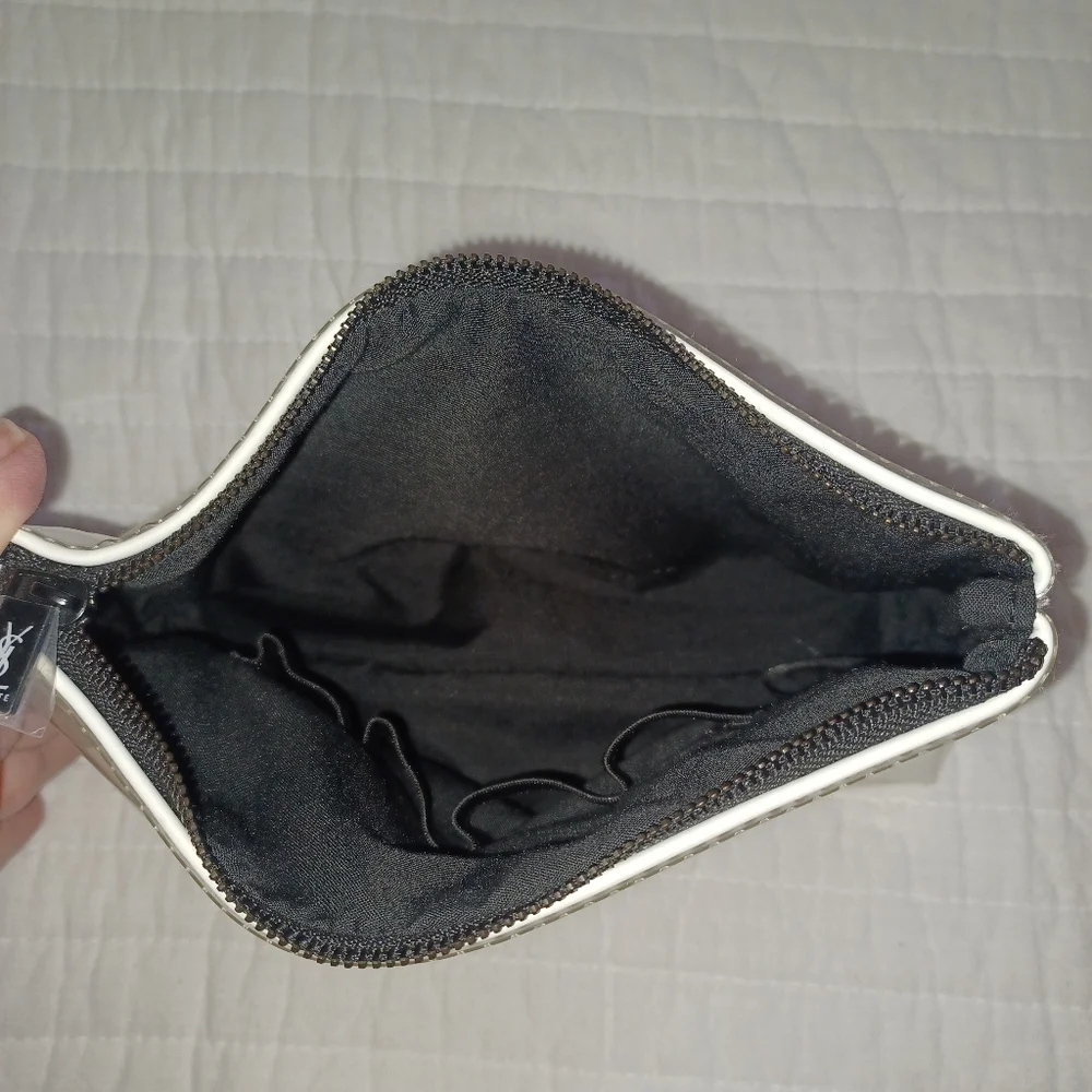 Ysl Beaute Cosmetic Bag Travel Pouch waterproof white black inside